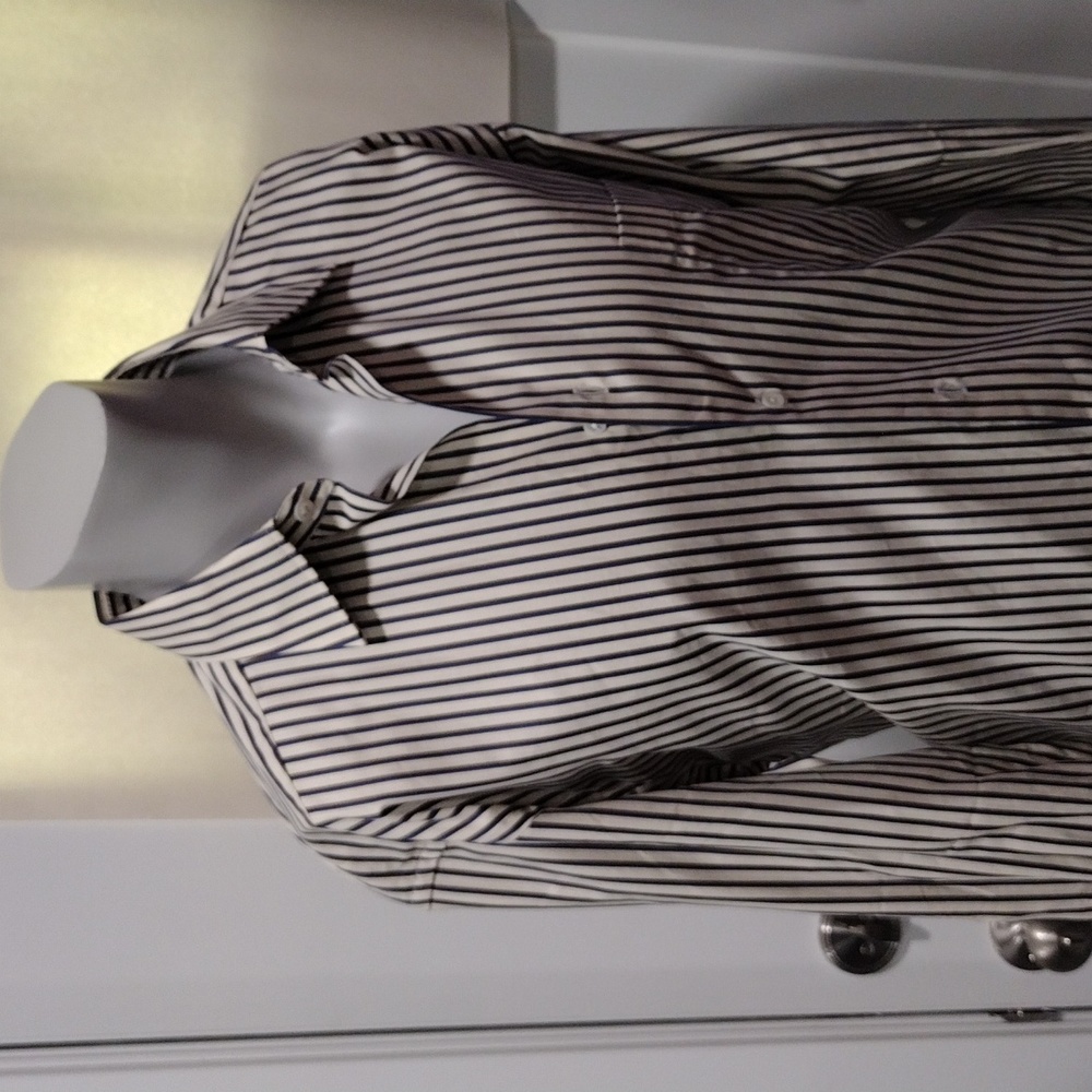 Ermenegildo Zegna mens brown and blue vertical stripes cotton shirt. Neck 17